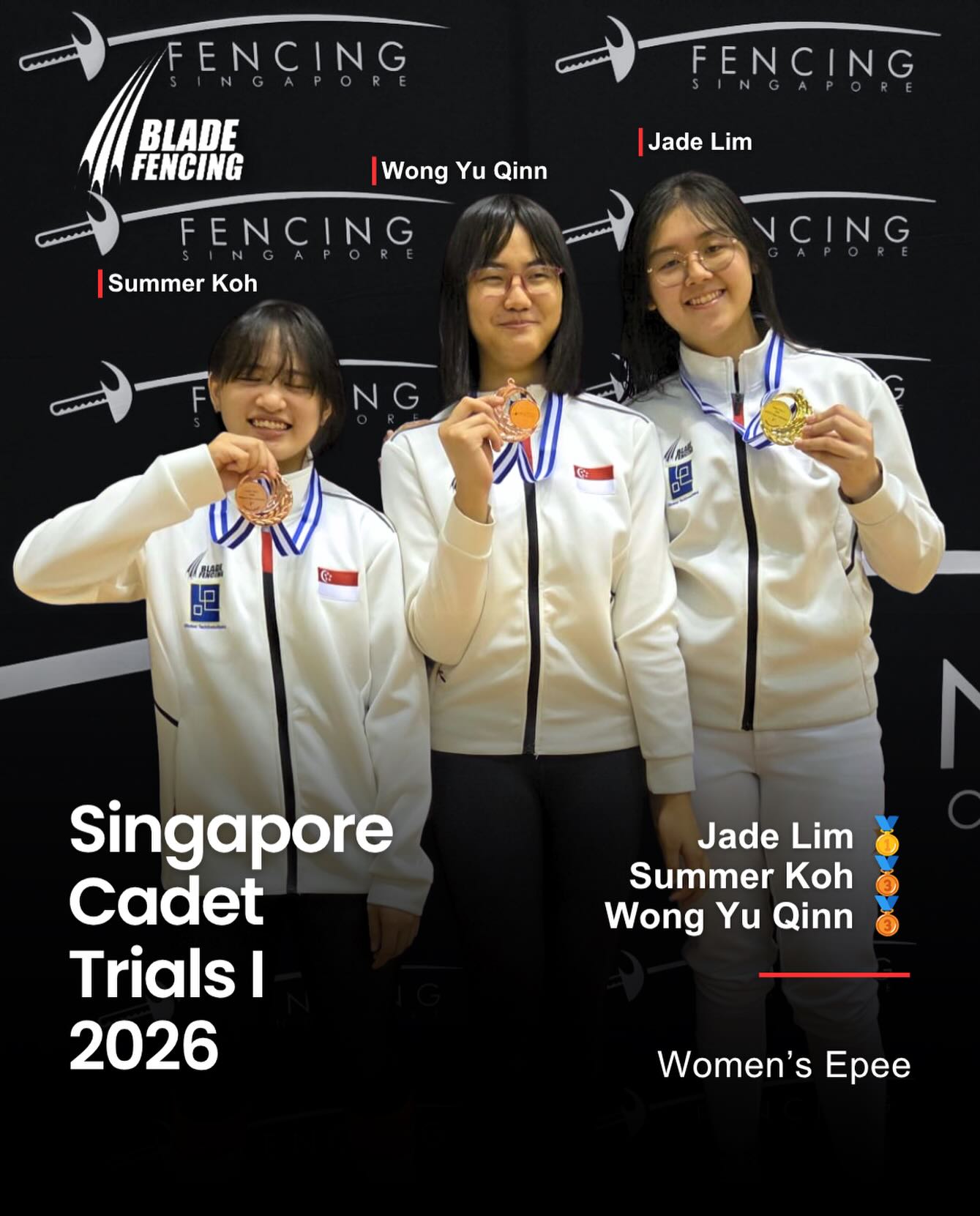 Singapore Cadet Trials I 2026 Women's Epee podium